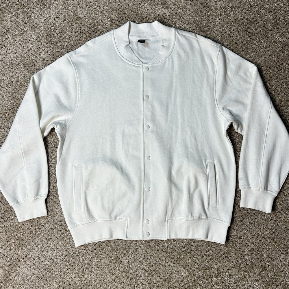 Cory Vines Button White Sweatshirt Jacket Mens Medium Fleece Preppy Bomber